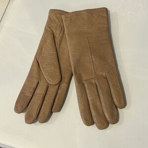 Fownes Fleece Lined Leather Textured Gloves Almond Tan Size 7.5